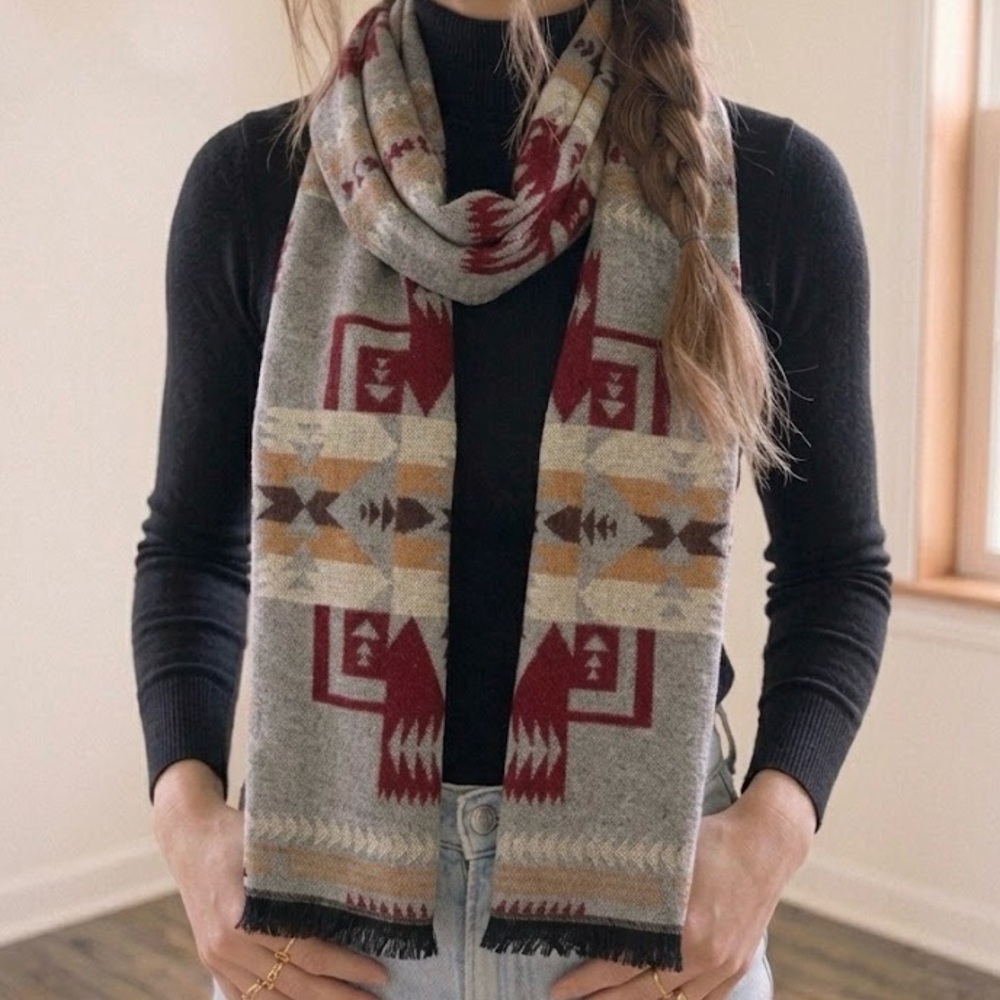 Southwestern Aztec scarf with fringe detail